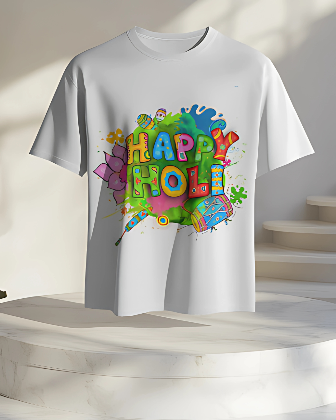 Holi Special White T-Shirt – "Rang Barse, Masti Chalse!